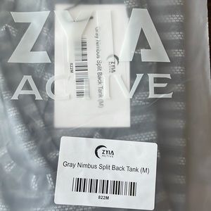 Zyia Active Gray Nimbus Split Back Tank Yellow Stripe Size M